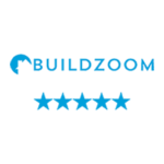 BuildZoom logo with five-star rating, representing trusted reviews for Tiger Locksmith's reliable and budget-friendly locksmith services.