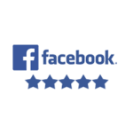 Facebook logo with five-star rating, representing customer reviews for Tiger Locksmith's reliable services.