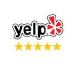 Yelp logo with five golden stars, representing customer satisfaction and reviews for Tiger Locksmith's reliable and budget-friendly services.